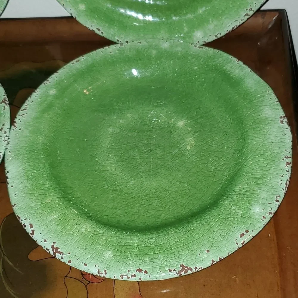 Pier 1 Carmelo Green Crackle Melamine Dinner Plate 11